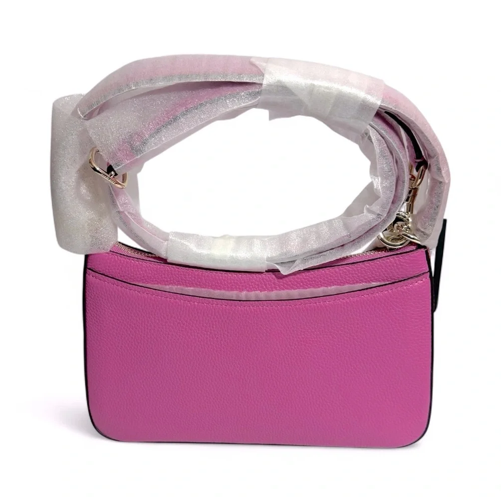 NWT Kate Spade Hudson Pebbled Leather Satchel Pink Echinacea Flower MSRP $248